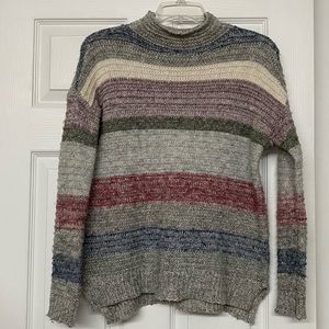 AEO Multi Color Wide Stripe Mock Neck Soft Pullover Sweater Sz XS